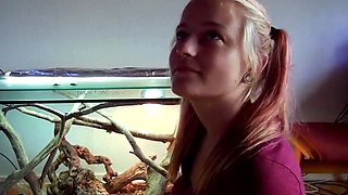 Blonde Girlfriend Deepthroats at Home