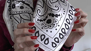 Demonstration of Beautiful Satin Headscarves, JOI, Lady Victoria Valente