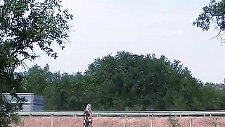 Slave Walks Around in a Chastity Belt and Double Penetrates the Highway