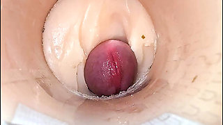 Camera deep inside tight pussy captures huge cum explosion