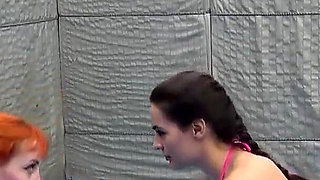 Two Wild Chicks Wrestling and Tickling at the Gym