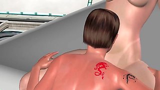 Animated 3D Porn - Two Lesbian Girls Fucking From Behind Using Strapon in Spaceship