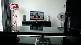 Big ass Thai GF cooking and kitchen fuck