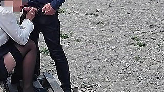 Dick Flash! Risky Blowjob on Beach: Stocking Teacher and Student Almost Caught! - Misscreamy