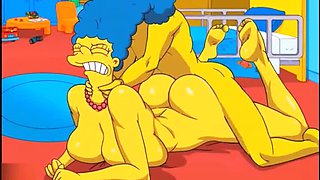 Uncensored Hentai Toon: Marge, the Housewife, Ecstatic as Cum Fills Her Anime Ass