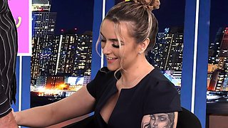 CFNM facial GF gives BJ in live TV show