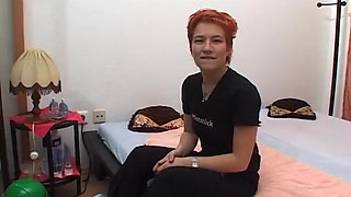 Short hair redhead is doing her first casting