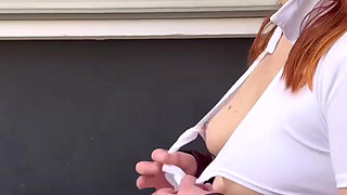 Public Walk in School Uniform and Flashing