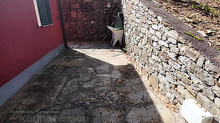 Dildoing while hiking then blowjob with stranger