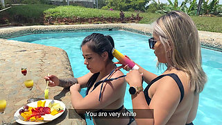 Sunny Day at the Pool, My Best Friend Jerks Me off in the Pool Until I Squirt! Naty Delgado
