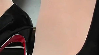 Foot Slave Training in Pantyhose and Heels, Legs/feet Tease