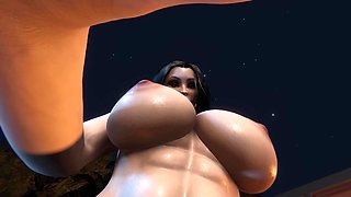 Night Pool POV threesome with hot futanari babes