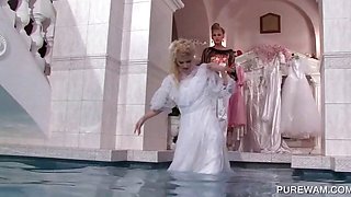 WAM lesbo in bride dress gets wet