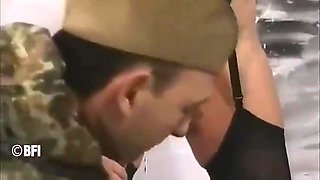 Blonde Chick Gets Punished By Two Nasty Soldiers