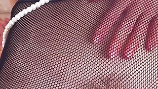 She Wore Sexy Fishnet Tights and Masturbated. Eva Myst Solo Pussy Play.