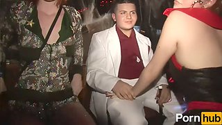 College coeds showing off in pantyhose while dancing at the club