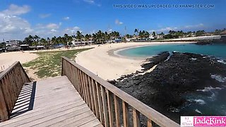 Hot Blonde Flashing Tits and Fucking on Public Beach - Amateur Handjob & Outdoor Sex