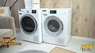 Faux hostel utter scene - Lia Lin's perfect bootie pleads to be pumped as she's stuck in a washing machine