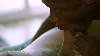 Muscled ebony jock cocksucking his lover