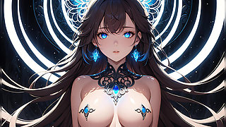 Soft Starlight a Beautiful Young Woman with Glowing Eyes in Animated Style