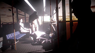 3D Big Boobs Slut Asian Whore Have Threesome Sex in the Bus