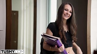 TUSHY Anal-loving college student seduces her professor: Blowjob, Brunette  Facial Porn