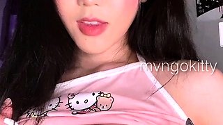 Glamour babe with big boobs masturbates in lingerie