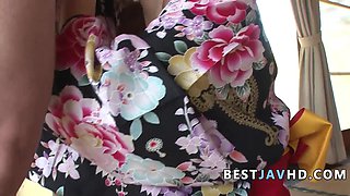 Dirty Japanese mummy deep-throating stiffy in POV splendid JAV uncensored!