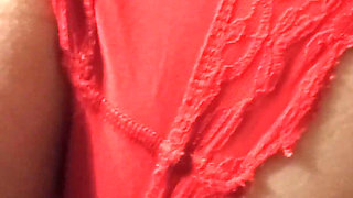 MILF opened her red panties and let her sweet pussy caress