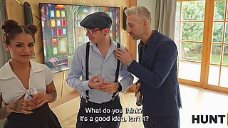 She shows her pussy to make them a better estate deal