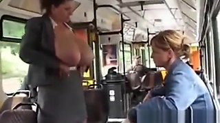 Giant tits milking on the bus