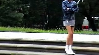 Busty Czech amateur fucks outdoor in public