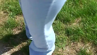 Blonde slut gets her pants wet of piss
