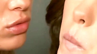 Hot Lesbian Sex with Big Tits Blonde and Sexy Brunette MILF on the Bed