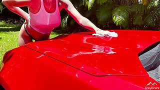 Pregnant Babe Car Wash: Getting Wet & Wild Outdoors - Grey Desire