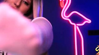 Blonde tight pussy babe solo toy fun in glamour masturbation