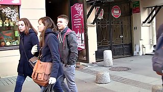 Horny young nude girl works two cocks