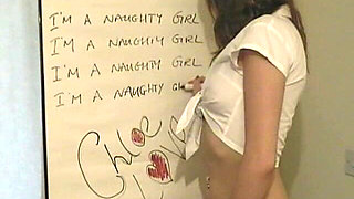 Young Naughty Schoolgirl with Nice Tits and Perfect Ass Drips Milk All Over Herself
