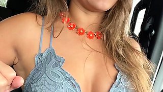 Blonde is flashing her big boobs in the outdoors