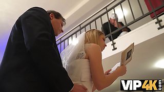 Watch as a hot blonde bride gets her wedding dress ripped apart by a hot psychologist while her groom watches in VIP4K