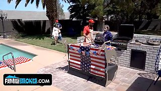 Stepdad and Stepbrother Double Team 18 Year Old Penelope in Family Fun - Hardcore Blowjob and Rough Sex