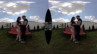 Petite Step Sis Couple's Wild Public Passion on Bench