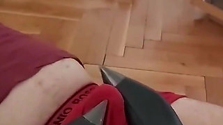 Leather boots on his cock