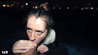 Risky Outdoor Facial Blowjob on Athletics Field - Little Arden Takes Big Cock Cumshot in Public