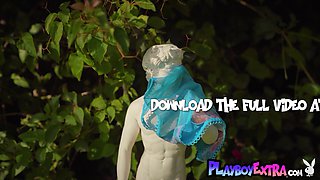 Redhead wife posing naked at her garden
