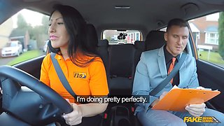 Hot suntanned student given a excellent ol' style facial cumshot - fake driving school