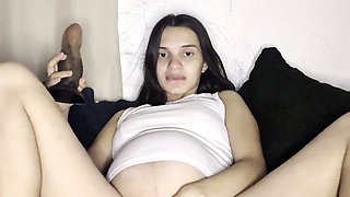 Cute Brazilian Masturbates Her Pussy with a Big Dildo and Makes a Lot of Foam