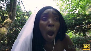 Cheating black bride gets creampie at the forest
