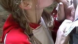 Cute 18 Year Blonde Girl Does Blowjob Outdoor