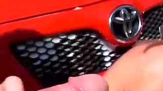 Busty babe Phoebe Ryan fucked outdoor by the car from her big cock dude